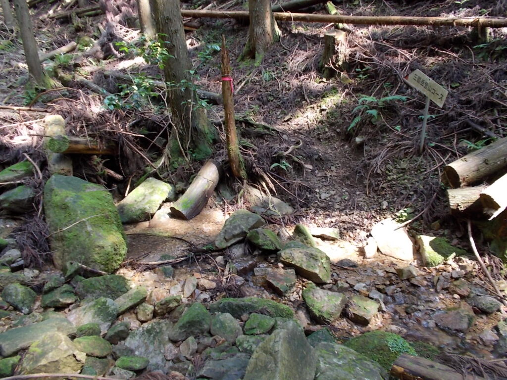 10：35　沢を渡ります。この後も何度か渡ることになります。