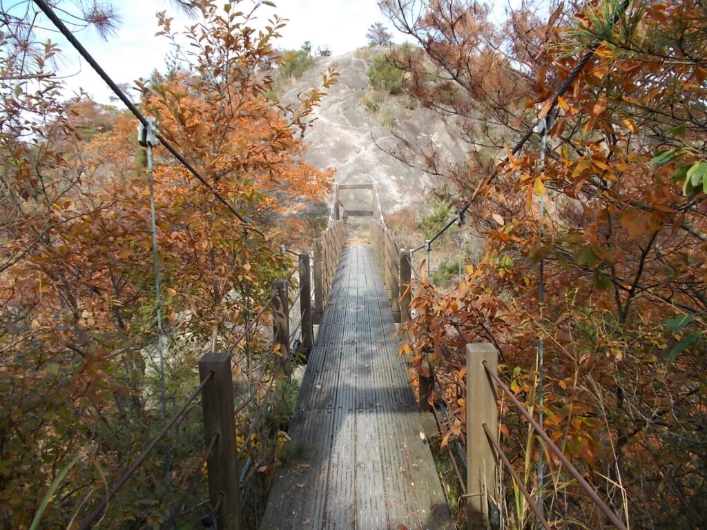 10:29 吊り橋です。頑丈そうですが、けっこう揺れます。これを渡って向かいの大きな岩を上ります。