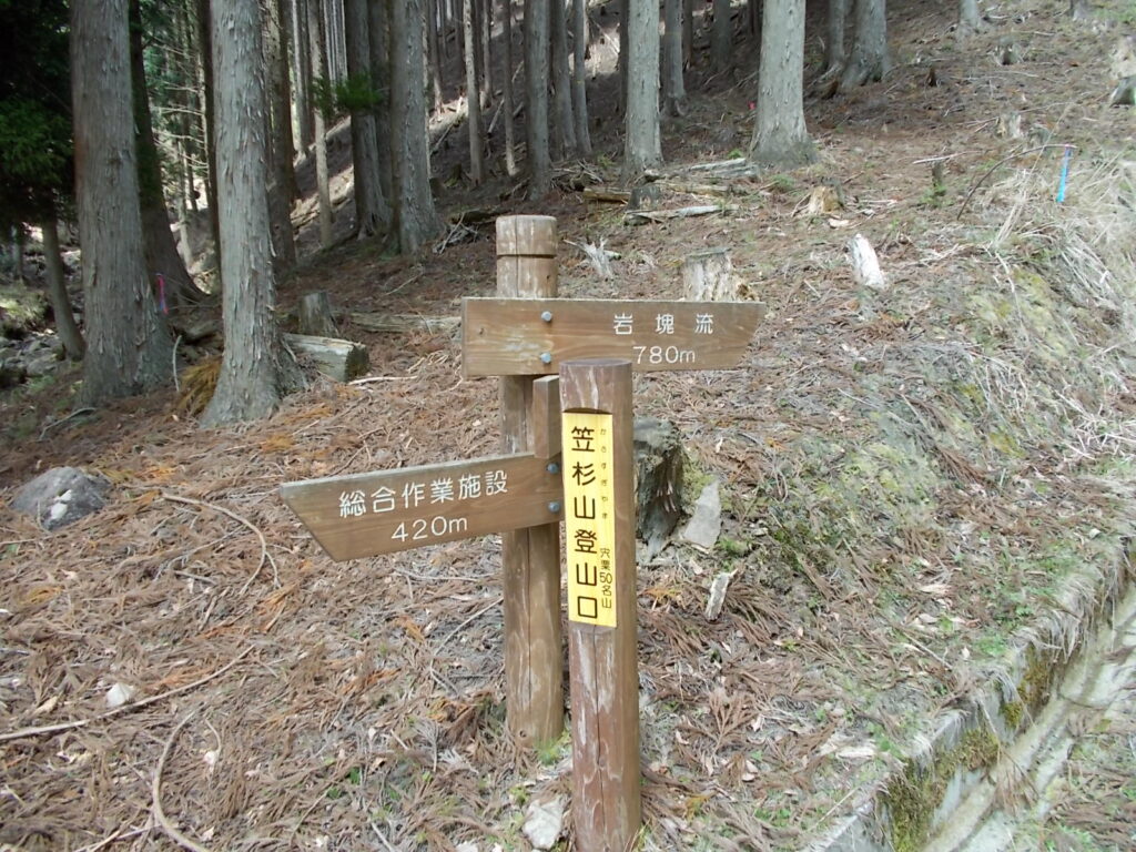12：42　林道にある案内板。  あと420ｍ