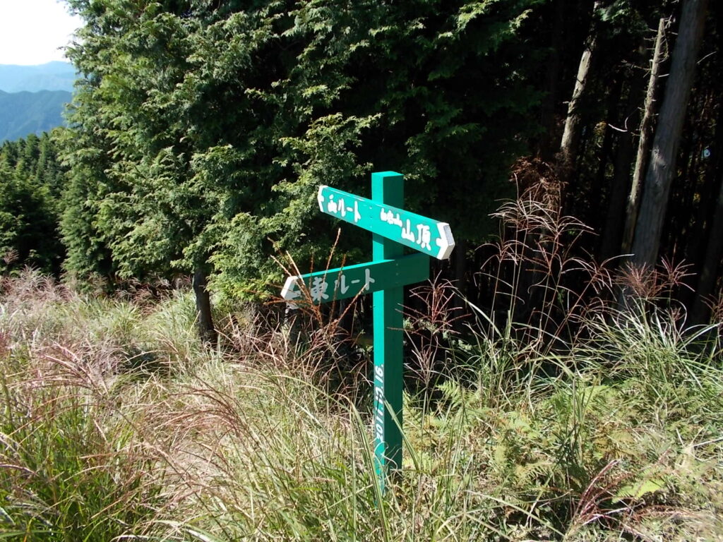 12:40 西コースとの分岐の案内柱。ここから西コースへ。といっても向きが少し間違っているので、案内の通りではなく、尾根筋を歩きます。