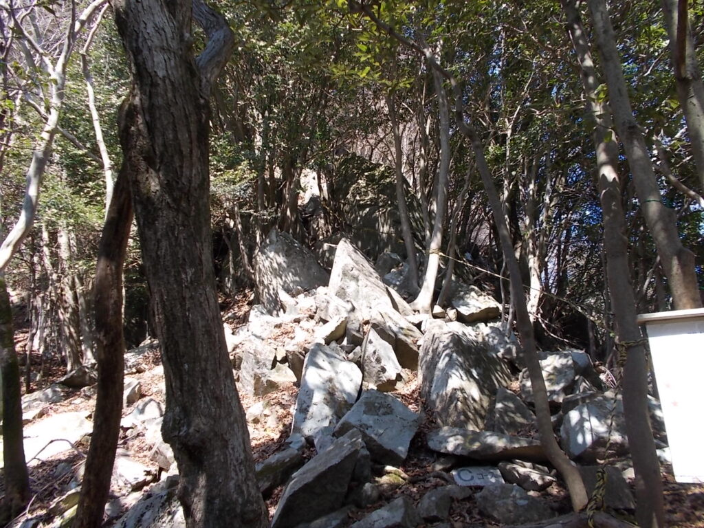 11:40 岩場の激上りです。手足フル活用で頑張ってください。