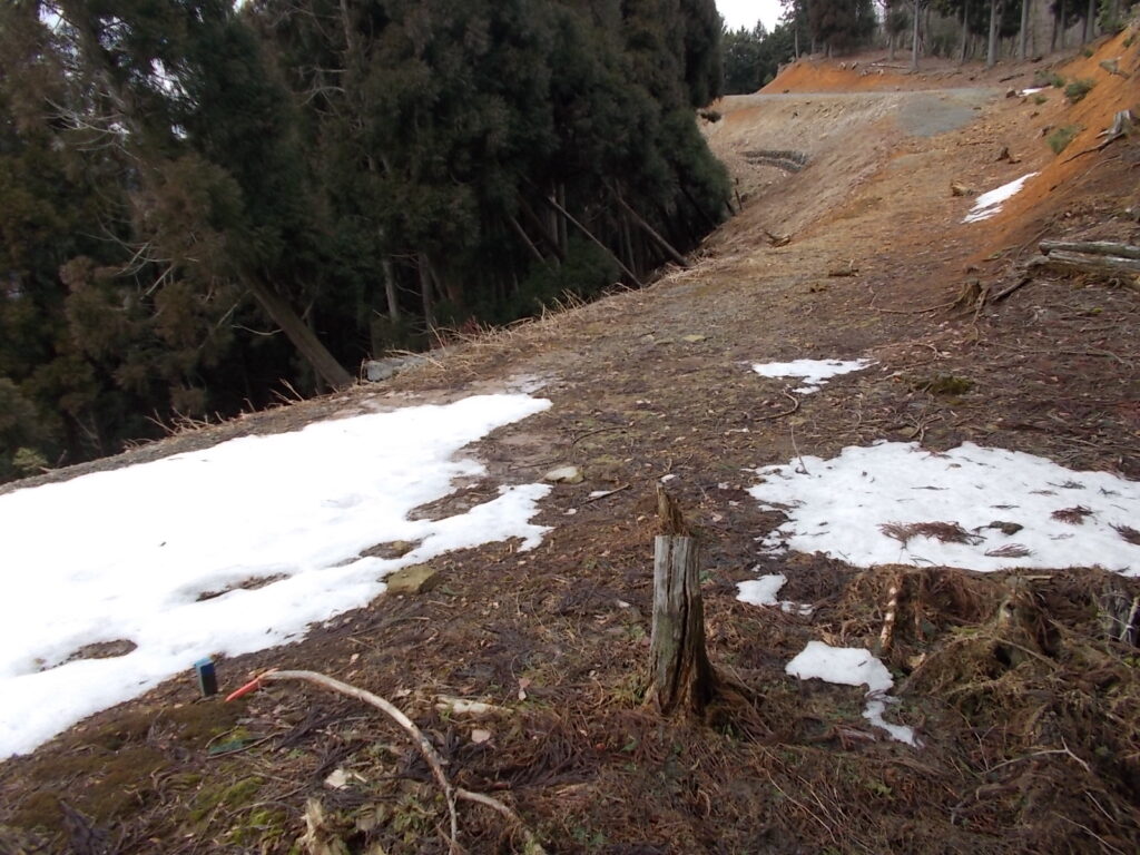 11:47 横に林道がありますが、けっこう雪が残っています。