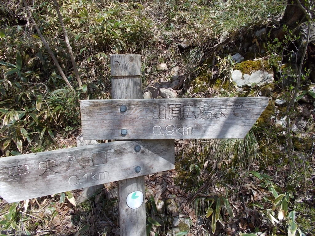 10:13 山頂広場まであと0.9Kmの案内板。