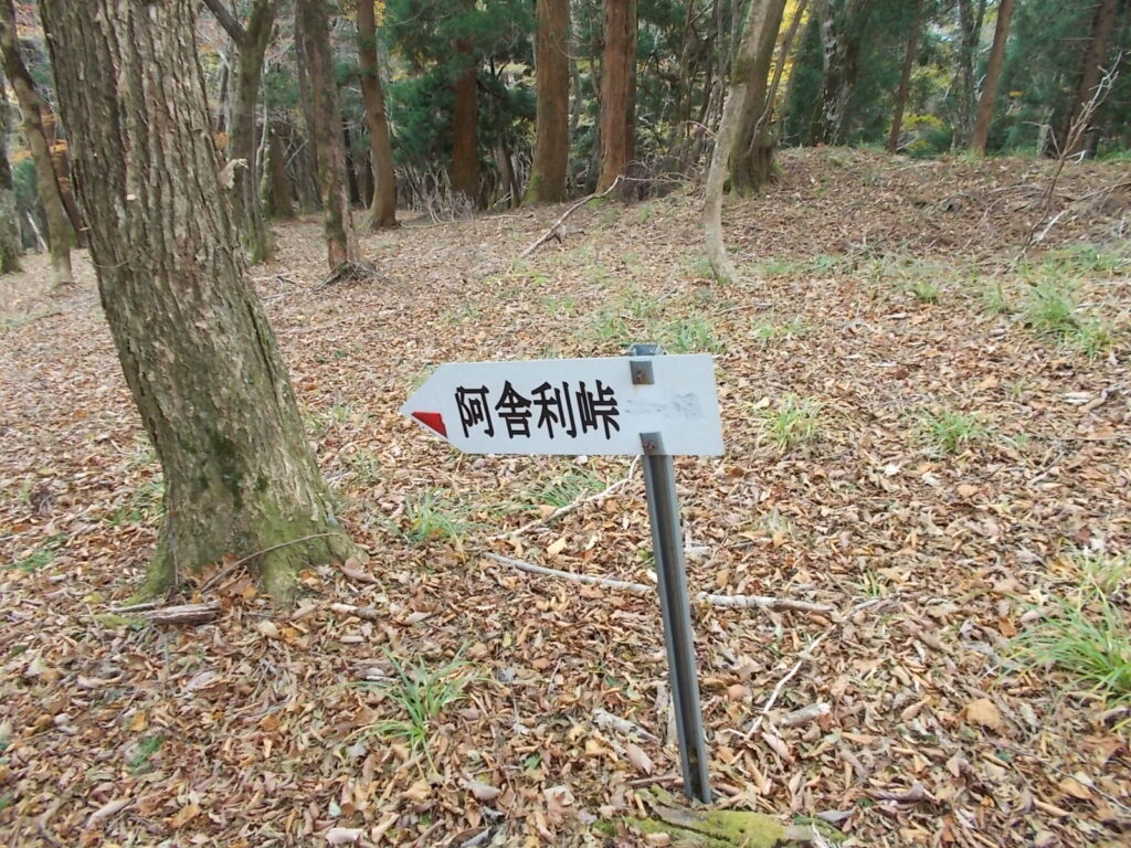 12：29　下山路の案内板。登ってきた時のピークのすぐ下にあります。