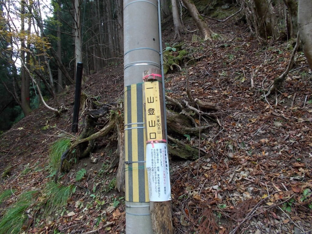 13：46　すぐに一山への登山口標柱