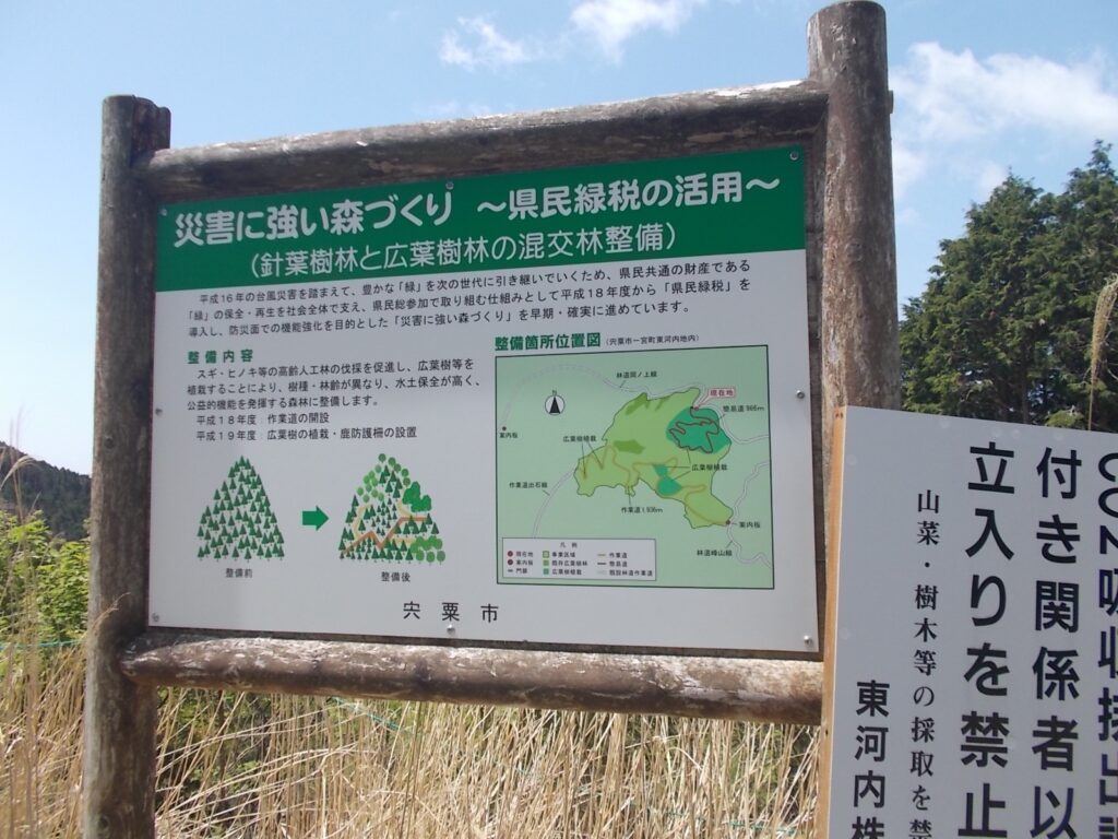 11：06　途中にある災害に強い森作りの案内