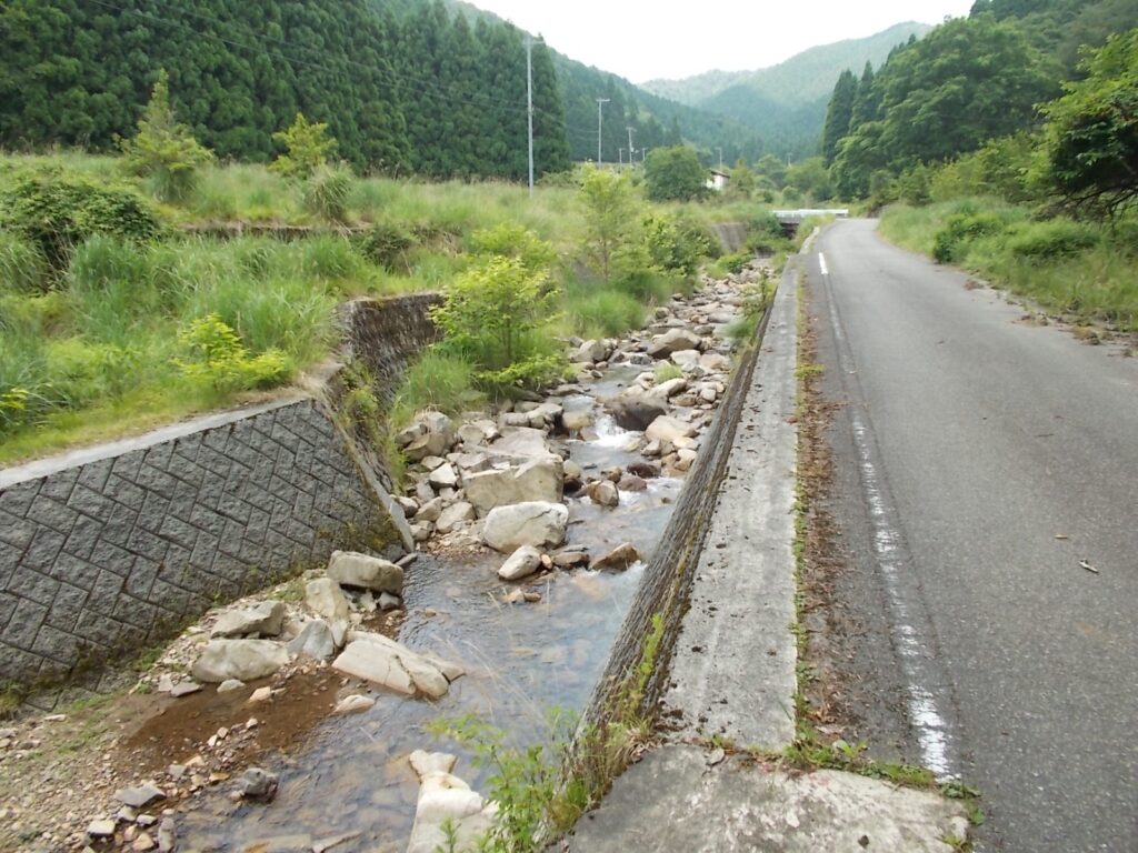 12：50　林道横の沢。これに沿って上っていきます。