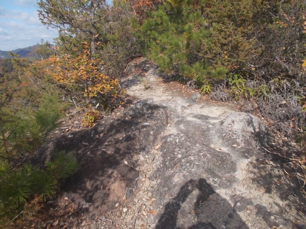 11：37　岩場の登り。けっこう急ですが、歩きやすいです。見晴らしもいいし。