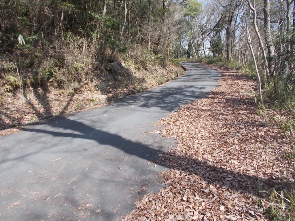 10：23　管理道に出ました。これを上れば山頂です。