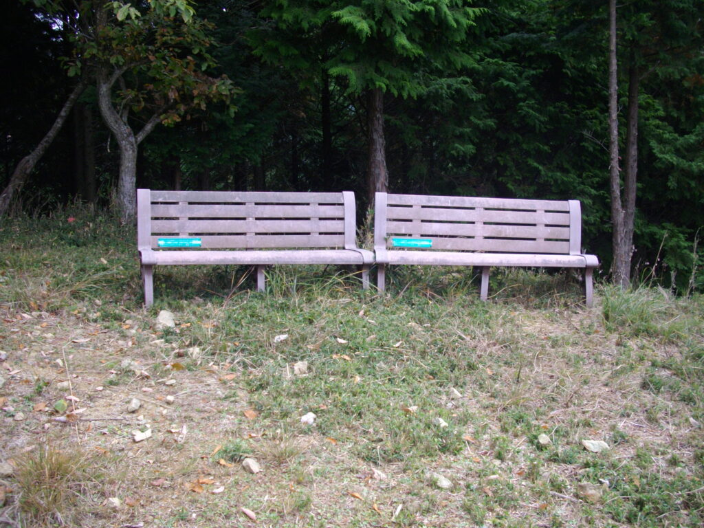 11:03 杉林を抜けて、尾根筋に入るところにあるベンチです。ここからの眺めもなかなかです。(タンクの所とあまり変わりませんが)