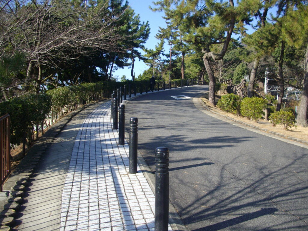 9：16　西側の道路から登っていきます。