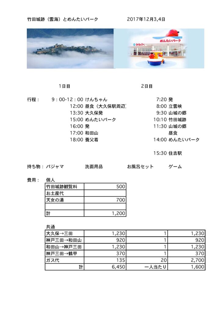 竹田城跡の雲海とめんたいパーク
