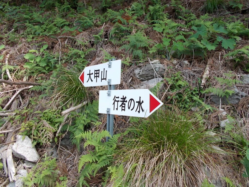 10：19　すぐに行者の水への分岐。大甲山に向かいます。