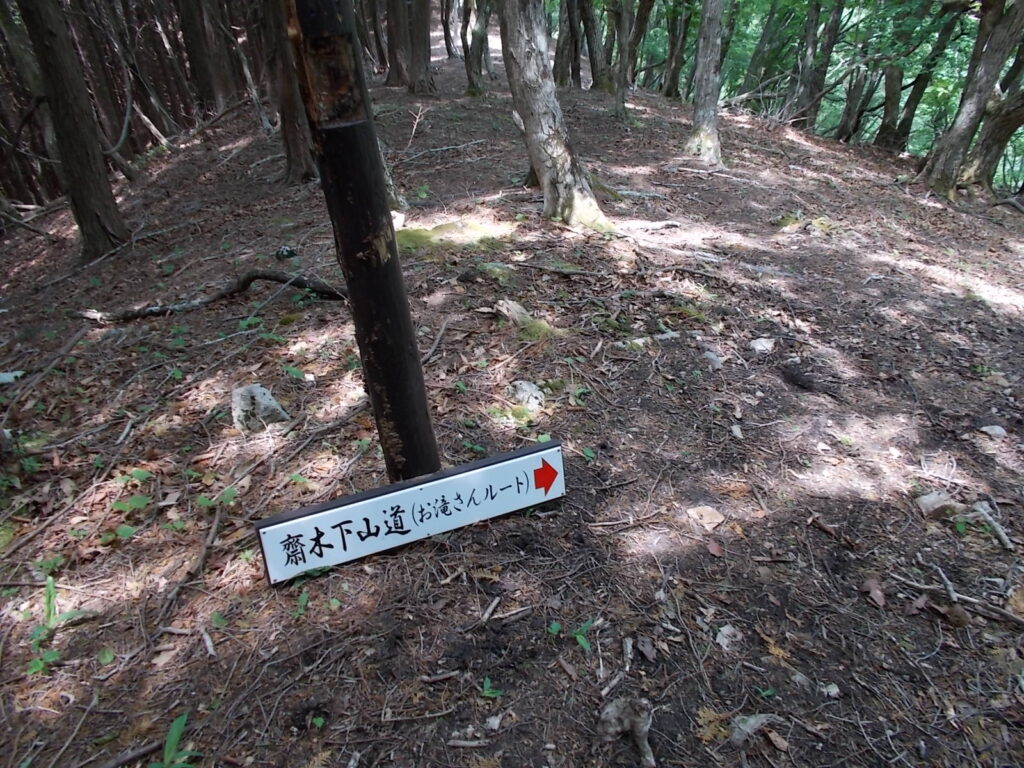 11：56　お滝さんルートへの分岐。ここを右へおりていきます。