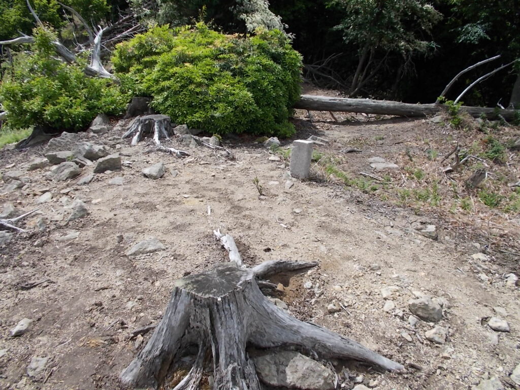 10:22 急斜面をのぼったところの展望ピーク(第2ピーク)の石柱。見晴らしはいいんですが、まだ時間的に早いので山頂を目指します。