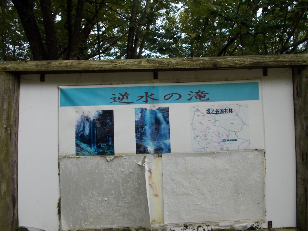 14：07　しばらく林道を歩いていくと、逆水の滝の入り口に着きました。とりあえず行ってみることに。