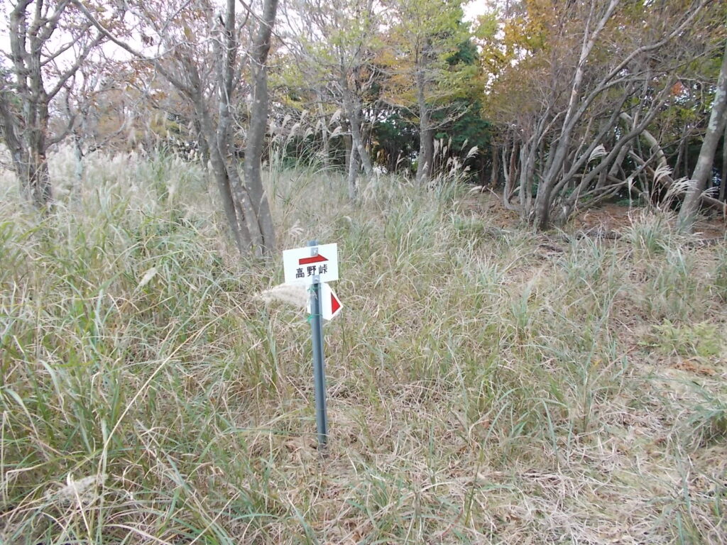 12：07　高野峠への案内板。ここから下っていきます。